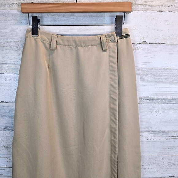 VTG Royal Robbins Women Khaki Chino Wrap Midi Skirt 6 Academia Neutral Essential - Picture 7 of 11